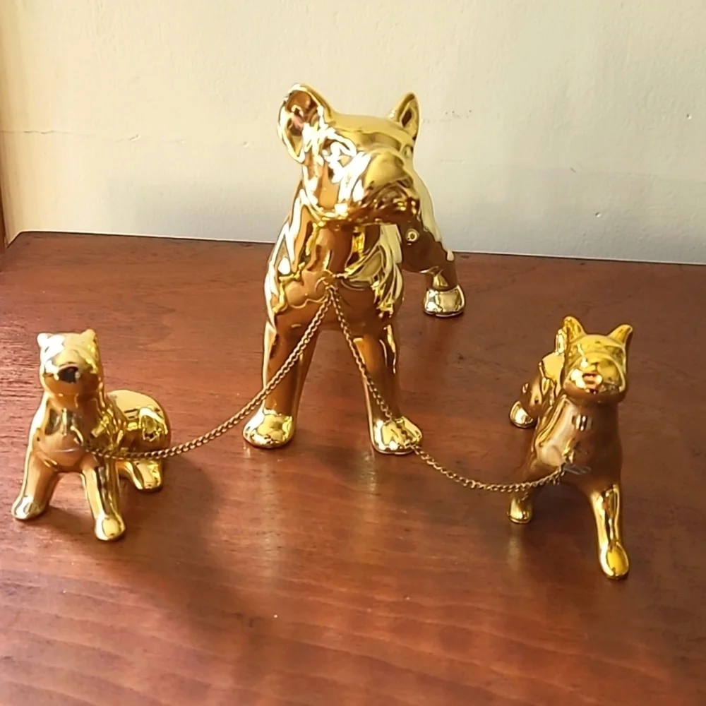 Gold bulldogs. Set of 3. One adult. 2 pups.